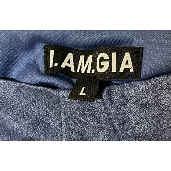 New L.AM.GIA Washed Navy Blue Faux Vegan Leather Stretch Flared Leg Pants - Picture 8 of 10